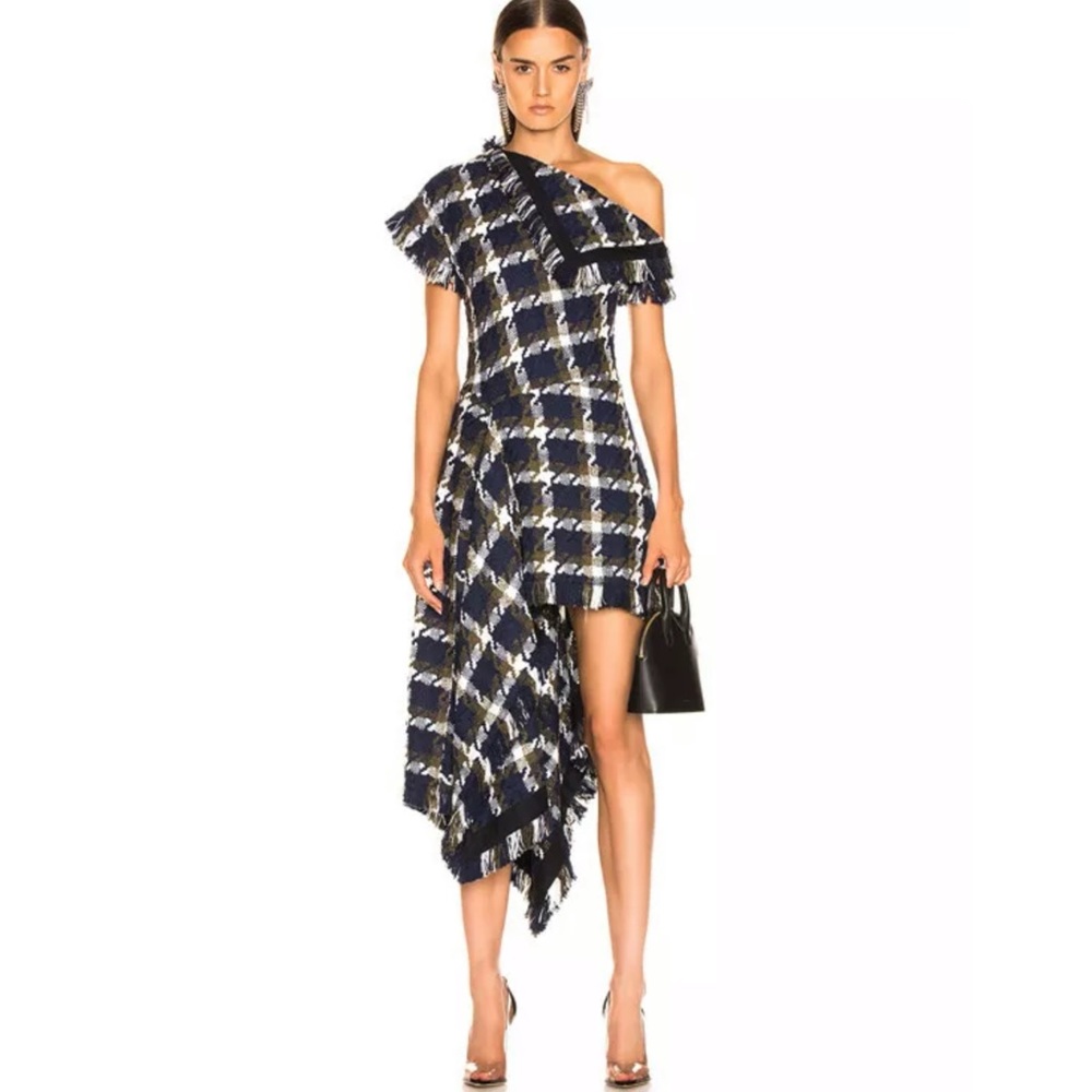 💙 MONSE Fringe Tweed Asymmetric Maxi Midi Dress 6